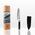 Couteau Santoku Pakka Kotai Réunion et son coffret en bambou