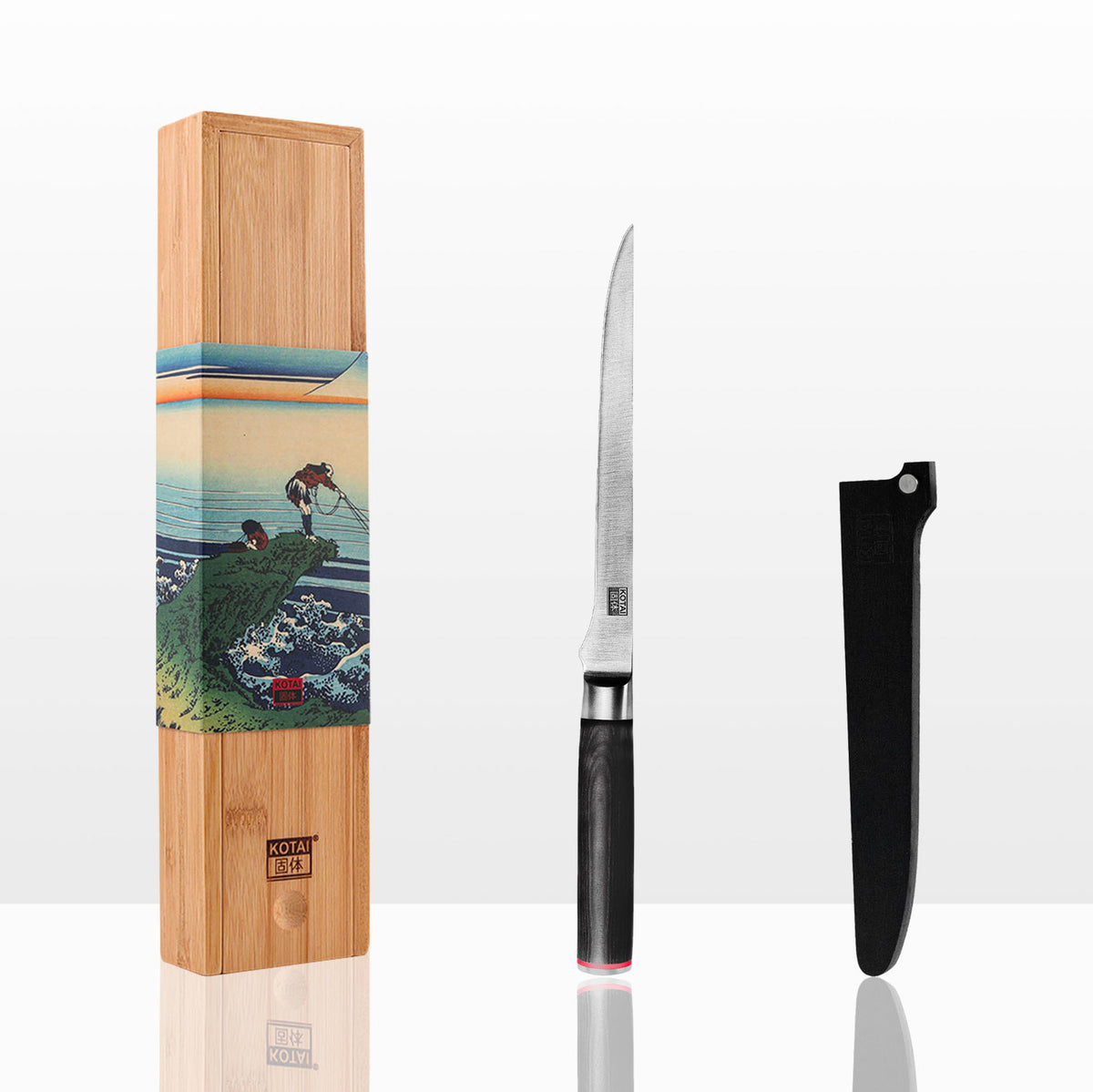 Couteau à filet le poisson Pakka Kotai Réunion et son coffret en bambou