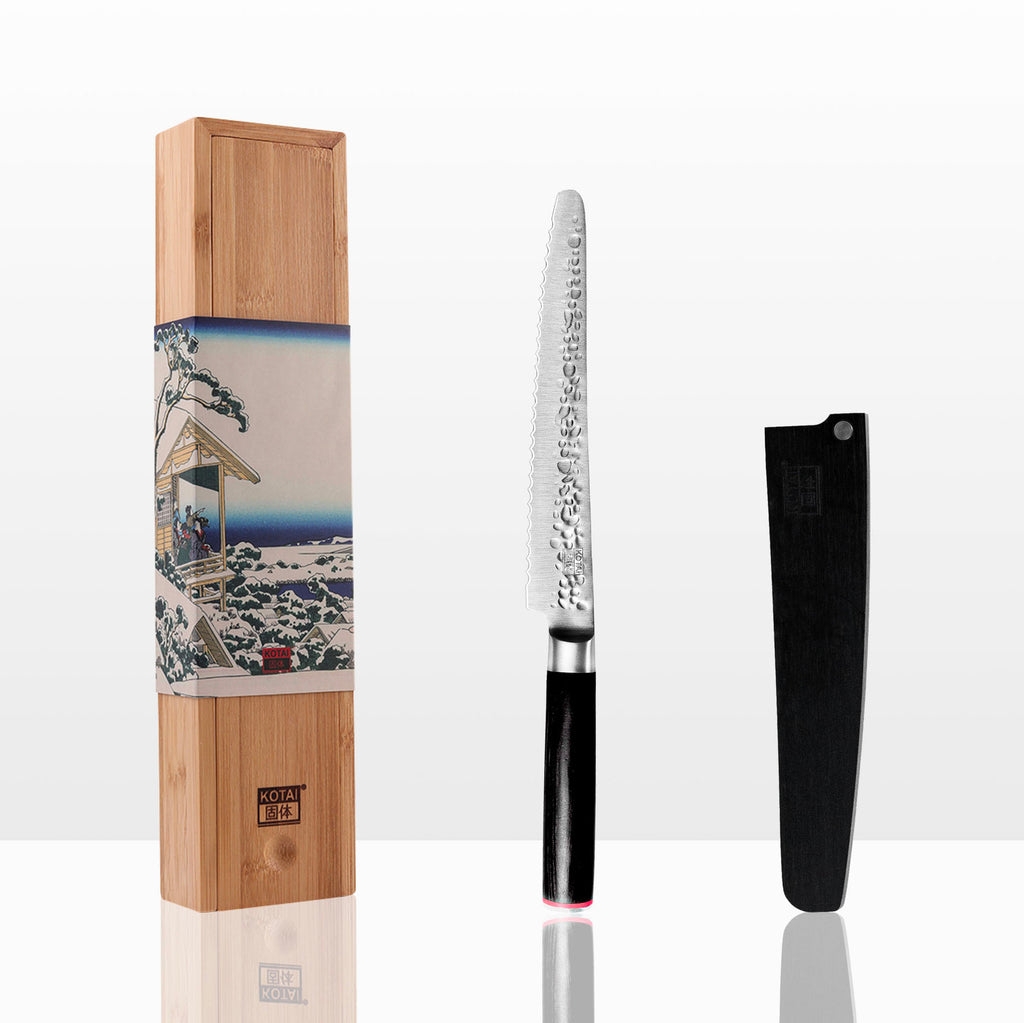 Couteau à pain dentelé Pakka Kotai Réunion et son coffret en bambou