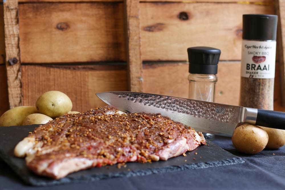Couteau Gyuto Pakka Damas Kotai Réunion, viande rouge