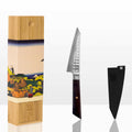 Couteau Santoku Bunka Damas Kotai Réunion et sa boite de protection en bambou
