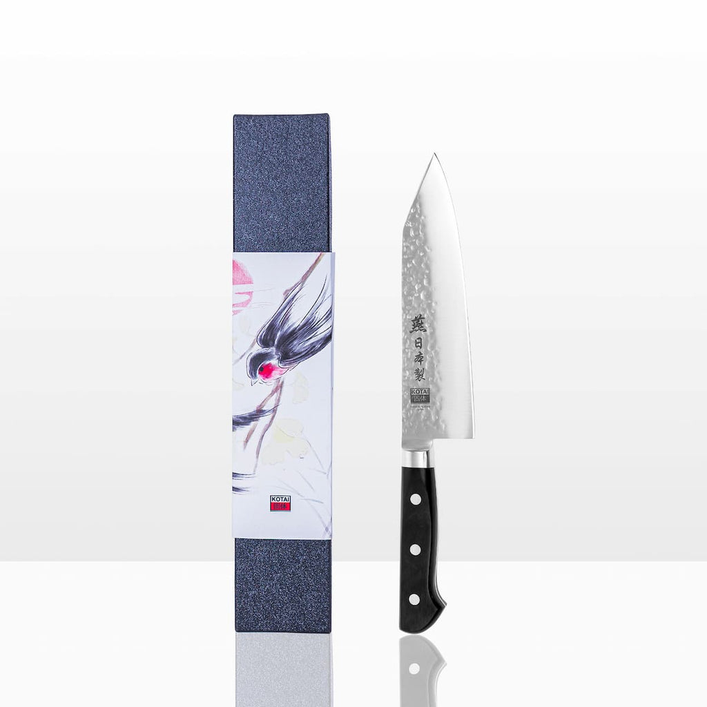 Couteau Santoku Bunka Tsubame Kotai Réunion et son packaging