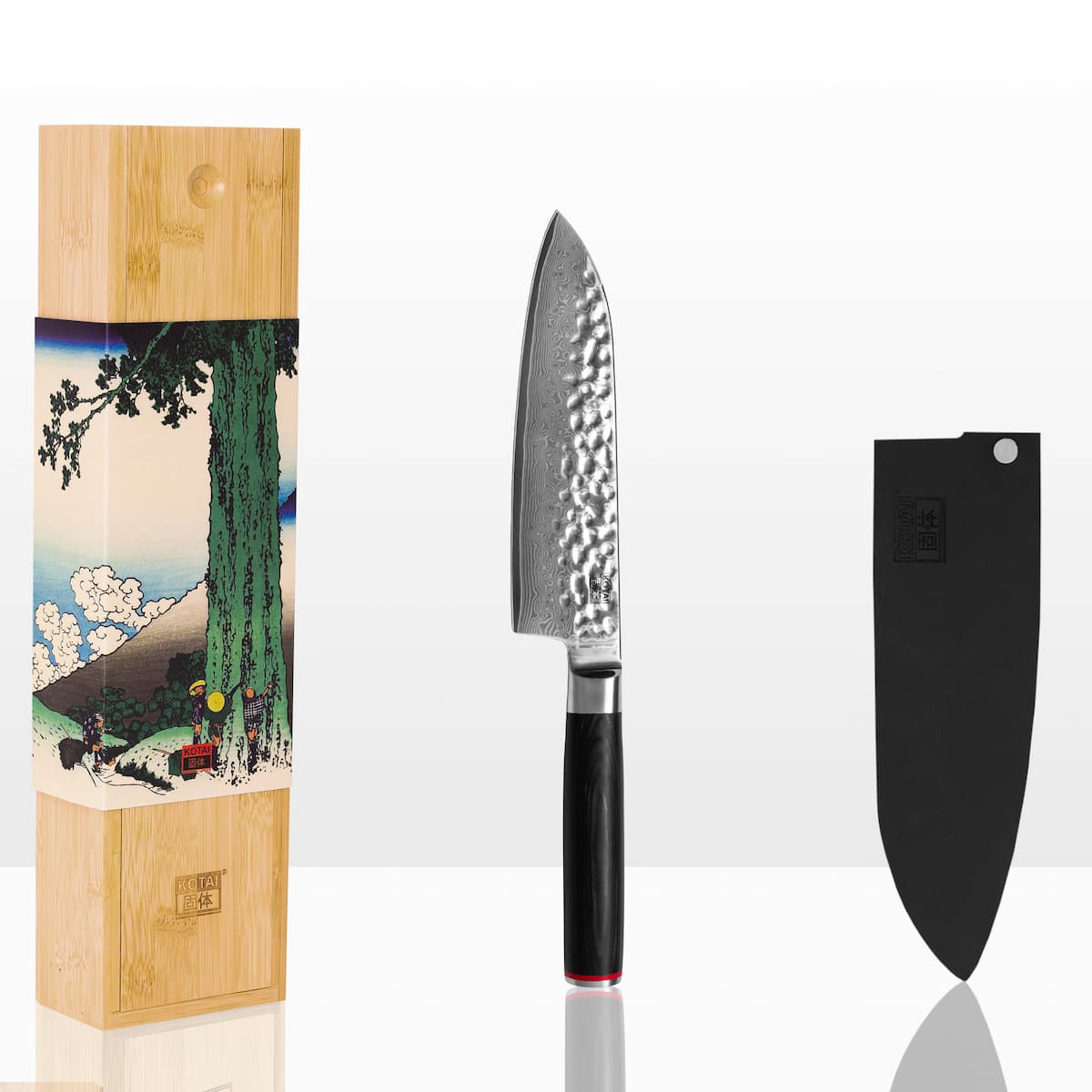 Couteau Santoku Pakka Damas Kotai Réunion et sa boite de protection en bambou