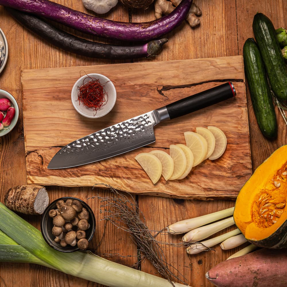 Couteau Santoku Pakka Damas Kotai Réunion, planche