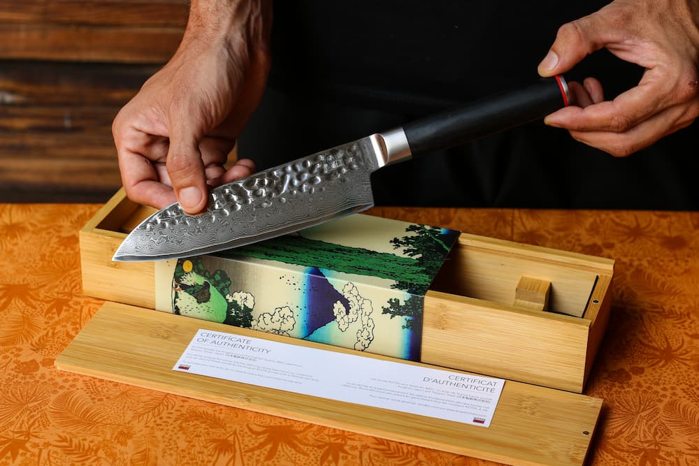 Couteau Santoku Pakka Damas Kotai Réunion, authenticité japonaise