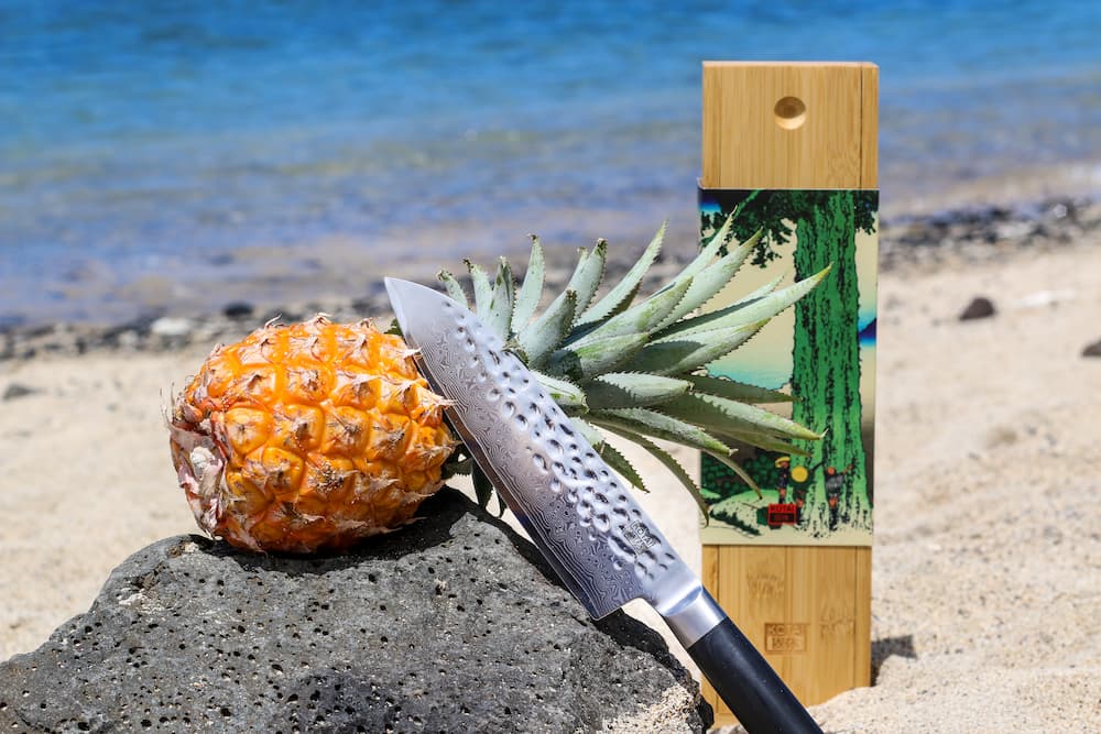 Couteau Santoku Pakka Damas Kotai Réunion à la plage