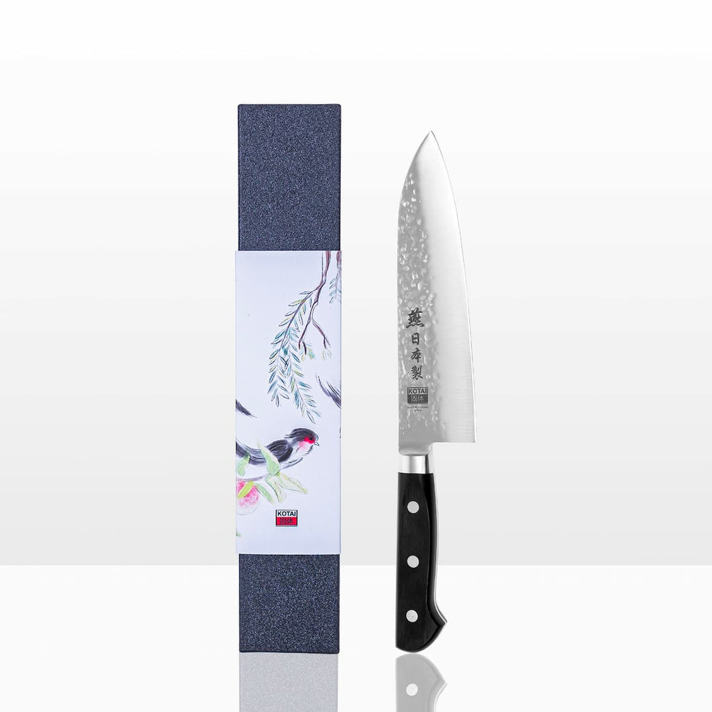 Couteau Santoku Tsubame Kotai Réunion et son packaging