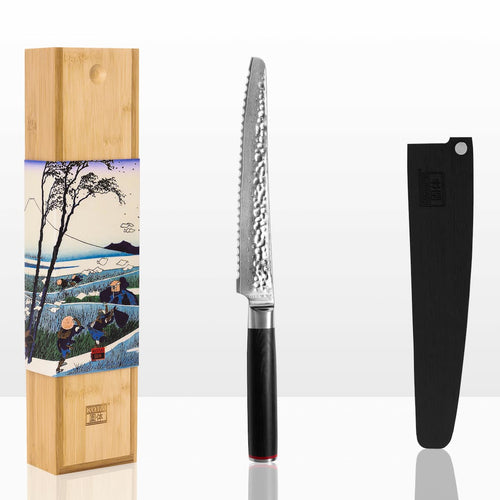 Couteau à pain Pakka Damas Kotai Réunion et son packaging