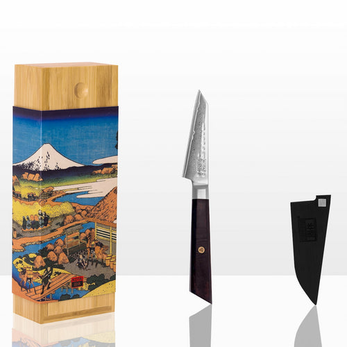 Couteau d'office Bunka Damas Kotai Réunion et sa boite de protection en bambou