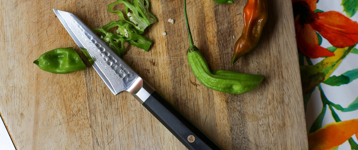 Couteau japonais Kotai Réunion lame Damas avec gros piment