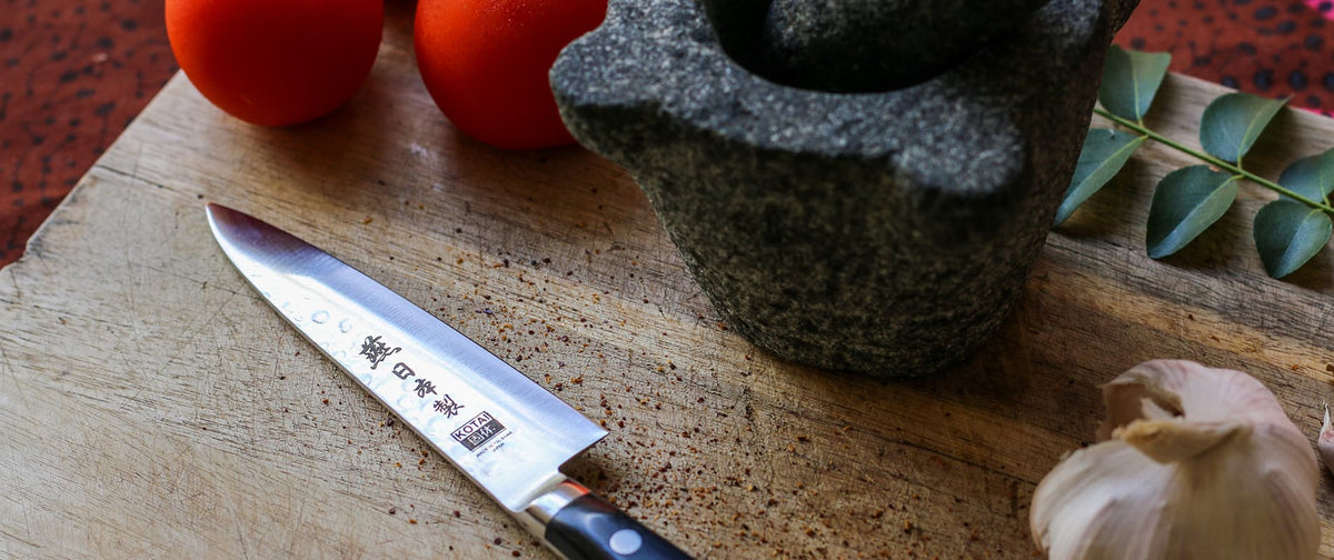 Couteau japonais Kotai Réunion lame tsubame, et pilon créole